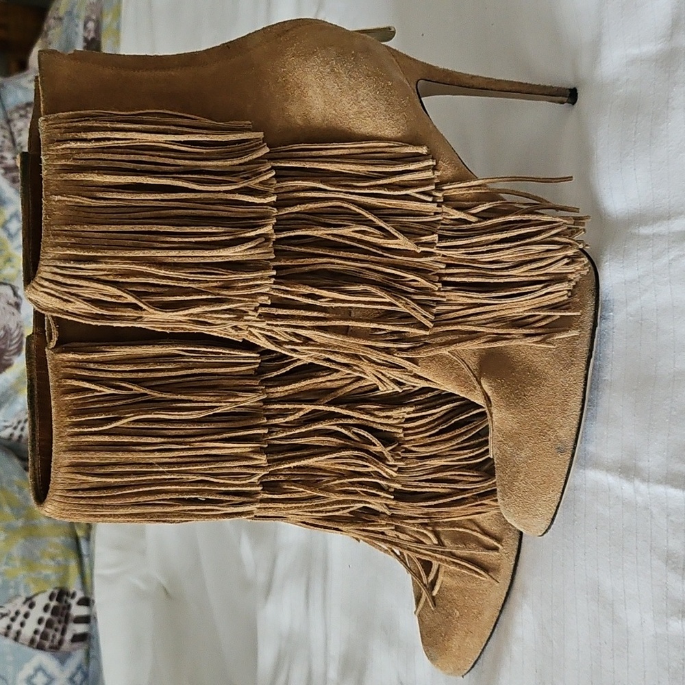 Paul Andrew Fringed Tan Suede Women's Boots